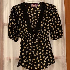 Black 3/4 sleeve length silk shirt